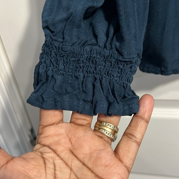 KNOX ROSE Women’s Loose/Relaxed Fit Blue Tie Collar Boho Shirt - Size Small - Picture 4 of 6